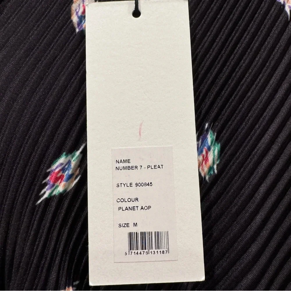 NWT Rotate Birger Christensen Number 7 Pleated Black Midi Dress Planet AOP SizeM - Picture 9 of 16